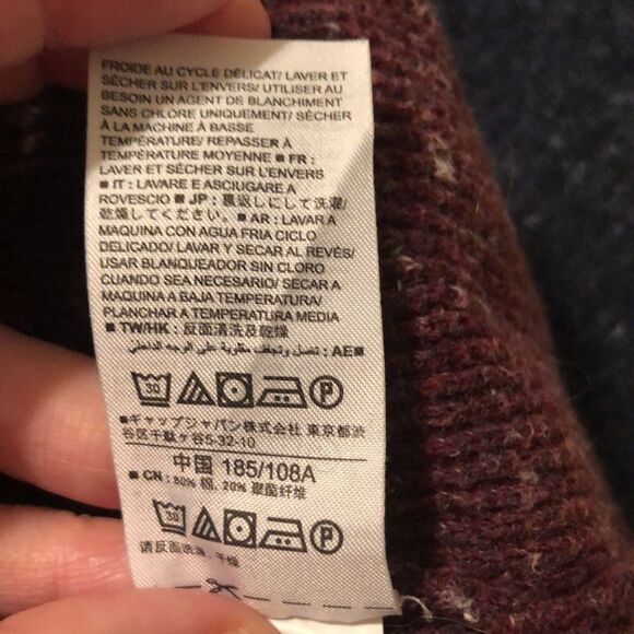 GAP XL Waffle Knit Color Block Burgundy Navy Heathered Crewneck Thermal - Picture 11 of 12